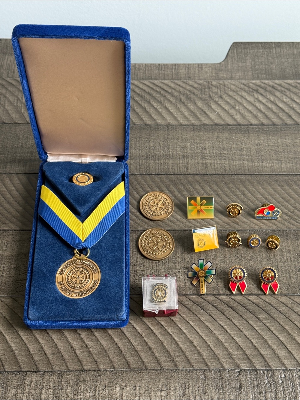 Rotary International Paul Harris Fellow Medal, 4-Way Test Coins, Misc Lapel Pins
